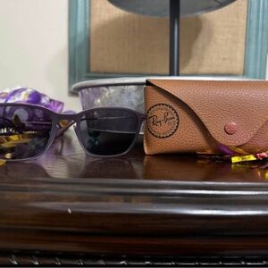 Ray-Ban Purple Frame Sunglasses with Brown Case and Dark Lenses